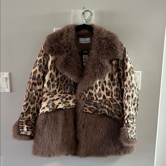 Kate Hewko Leopard Sequin Faux Fur Jacket NWT - Picture 2 of 11